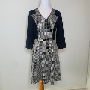 Jersey 3/4 Sleeve Colorblock Dress Sz 8 Black Tan